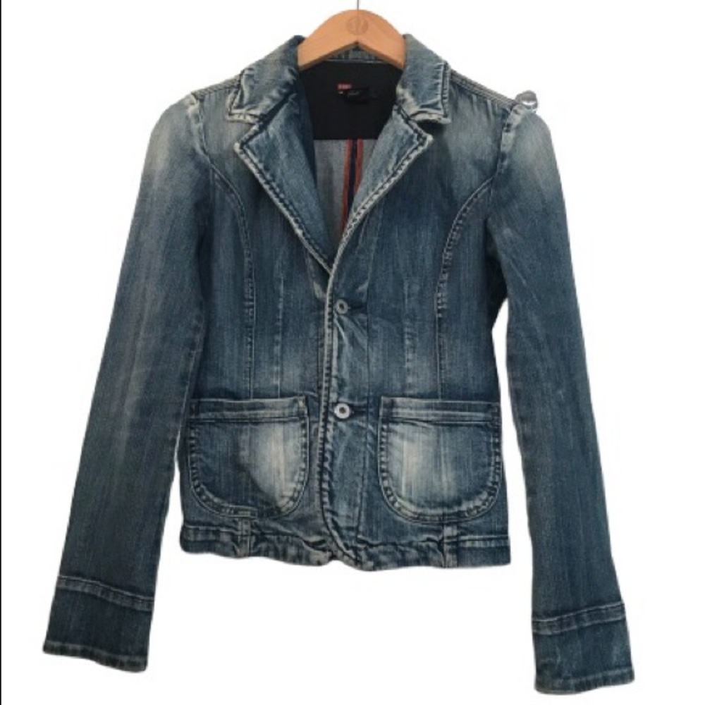 DIESEL Two Button Reverse High Low Jean Jacket